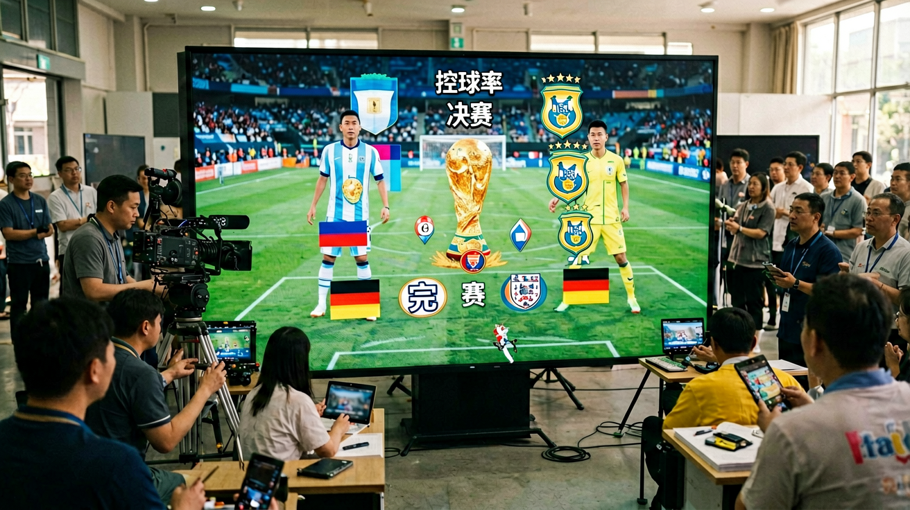 世界杯官网直播画面、比分弹窗、控球率图表等实时赛况展示